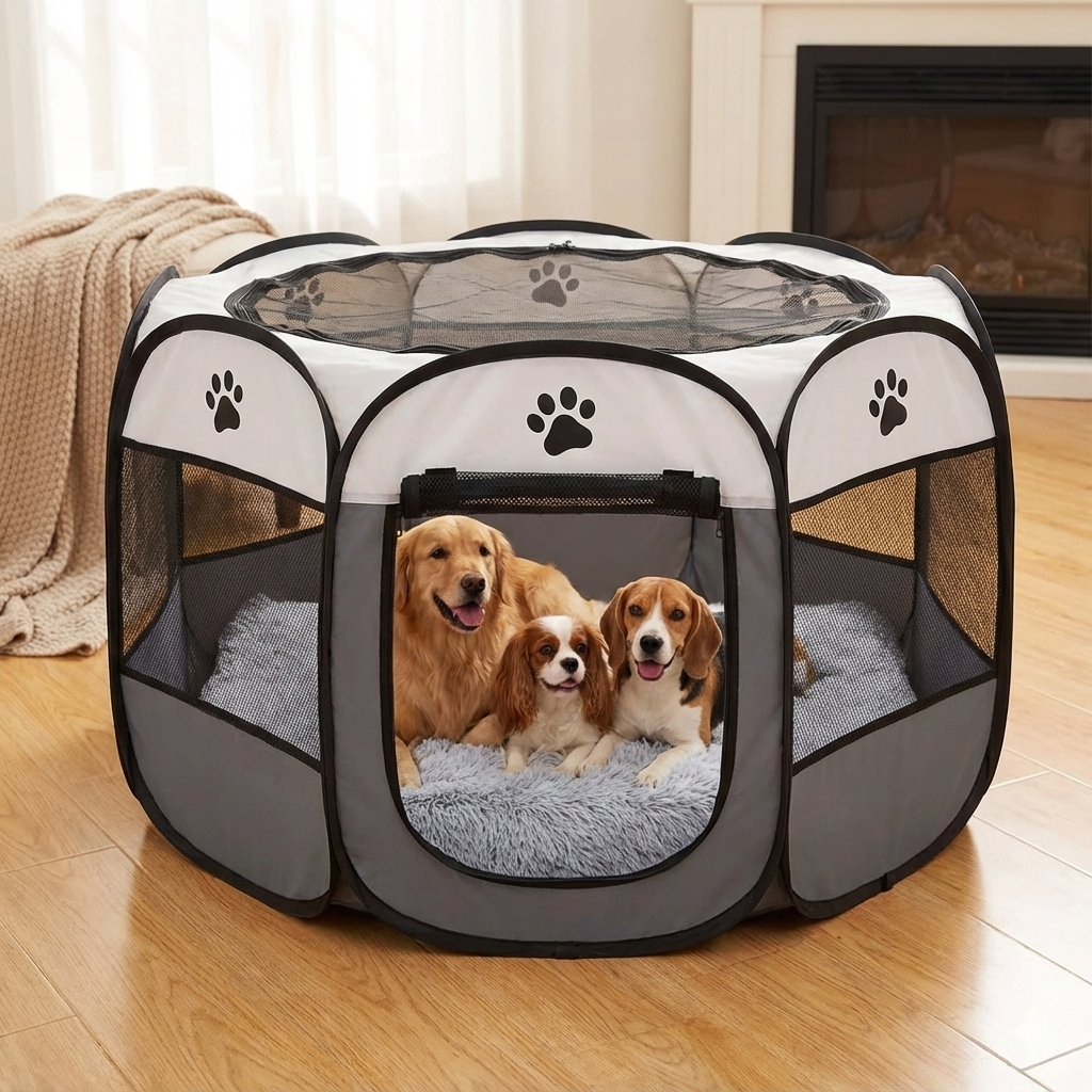 Pet Haven | Dog Playpen with Breathable Mesh Panels | Portable Indoor & Outdoor Secure Space for Pets